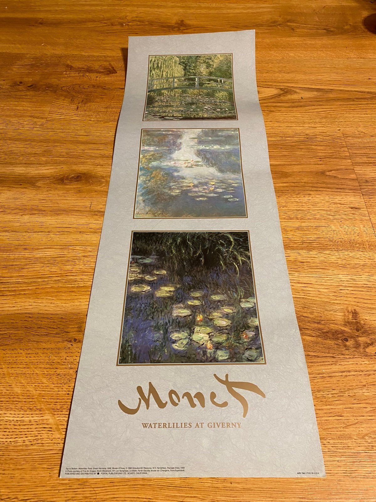 Vintage Monet Waterlillies At Giverny Poster 1998 12” x 36” RARE