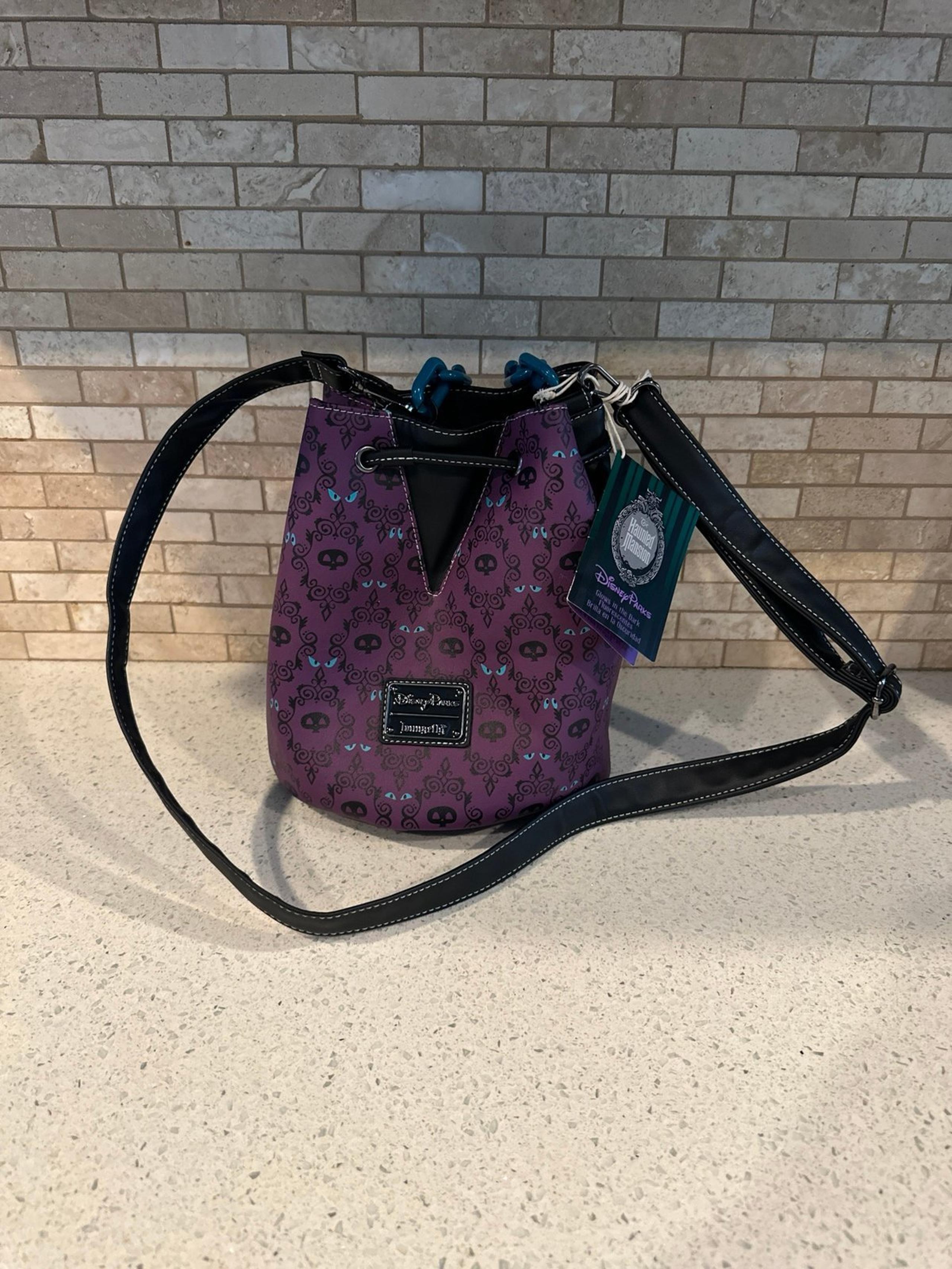 Disney Parks Loungefly Purple Haunted Mansion Glow Drawstring Bucket Bag NEW #36