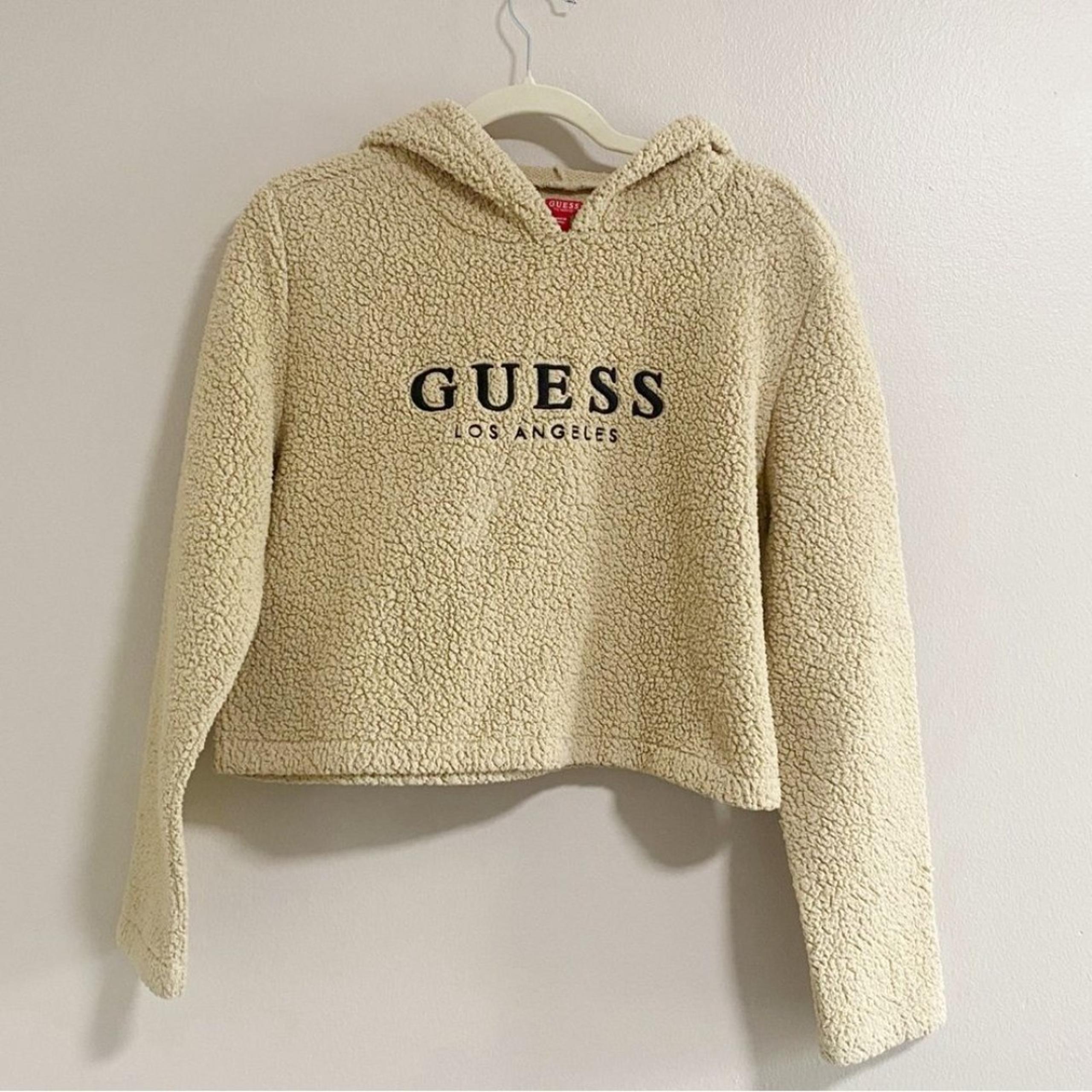 GUESS Teddy Bear Light Brown Cropped Hoodie Size Small