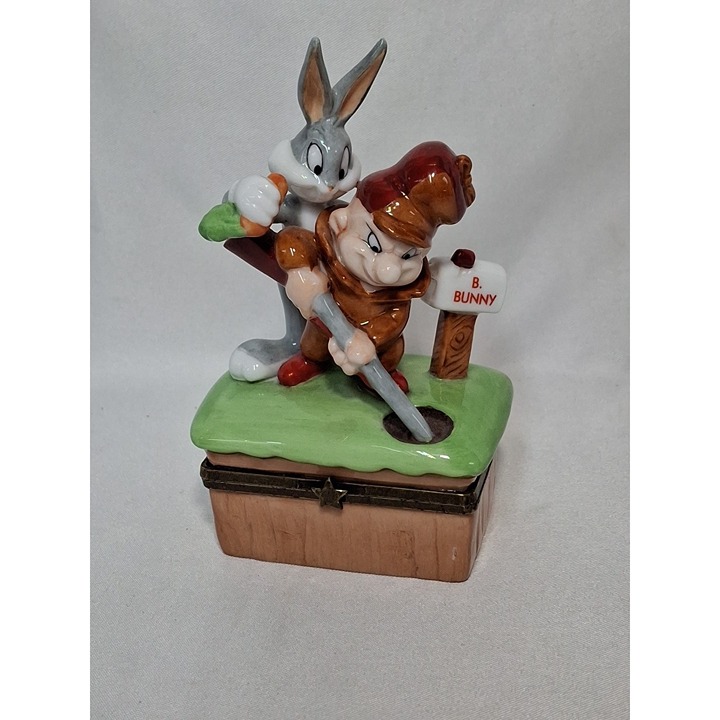 Looney Tunes Bugs Bunny & Elmer Fudd Porcelain Trinket Box PHB Midwest
