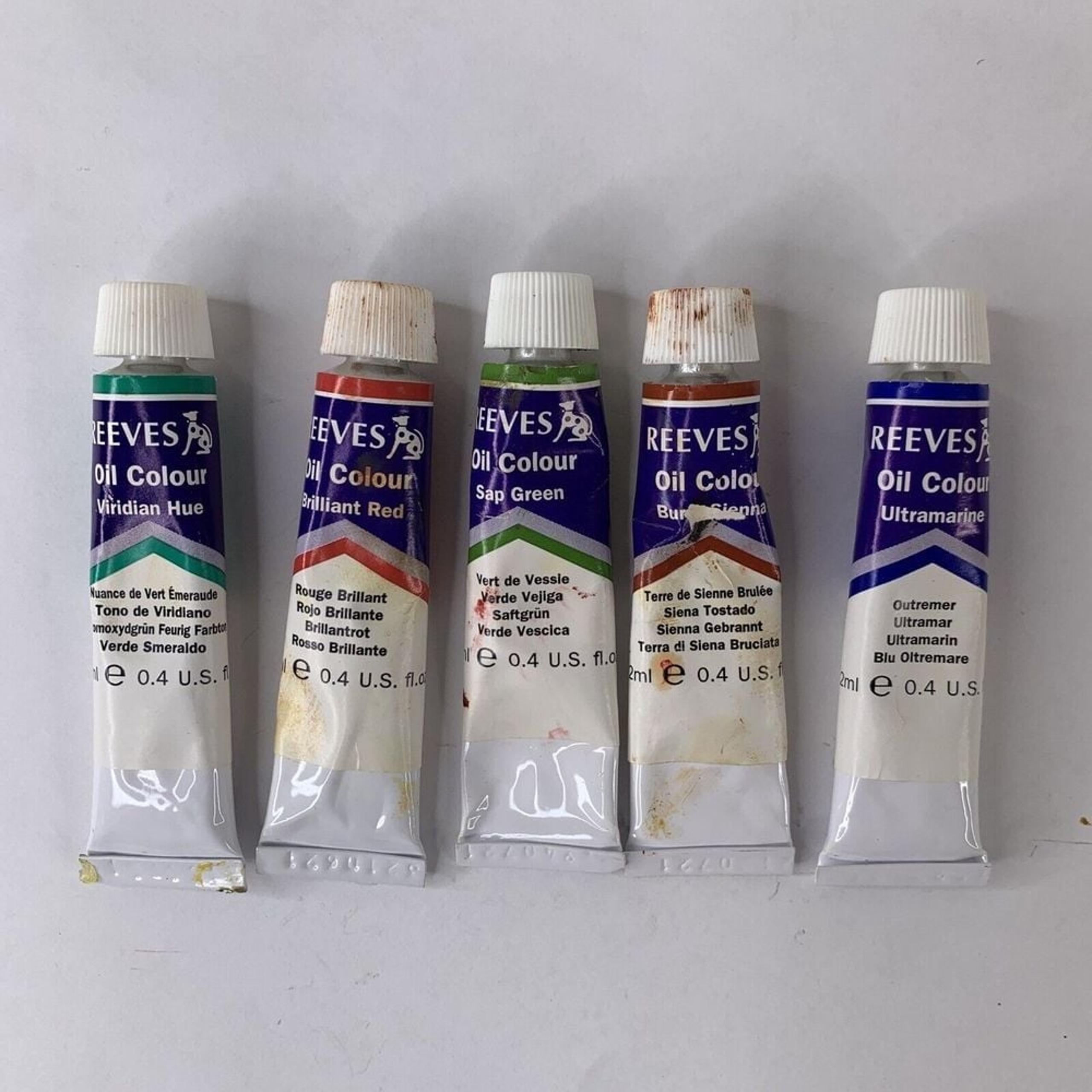Lot Of 5 Reeves Colour Oil Paints Tubes Partially Used 0.4 oz blue red green