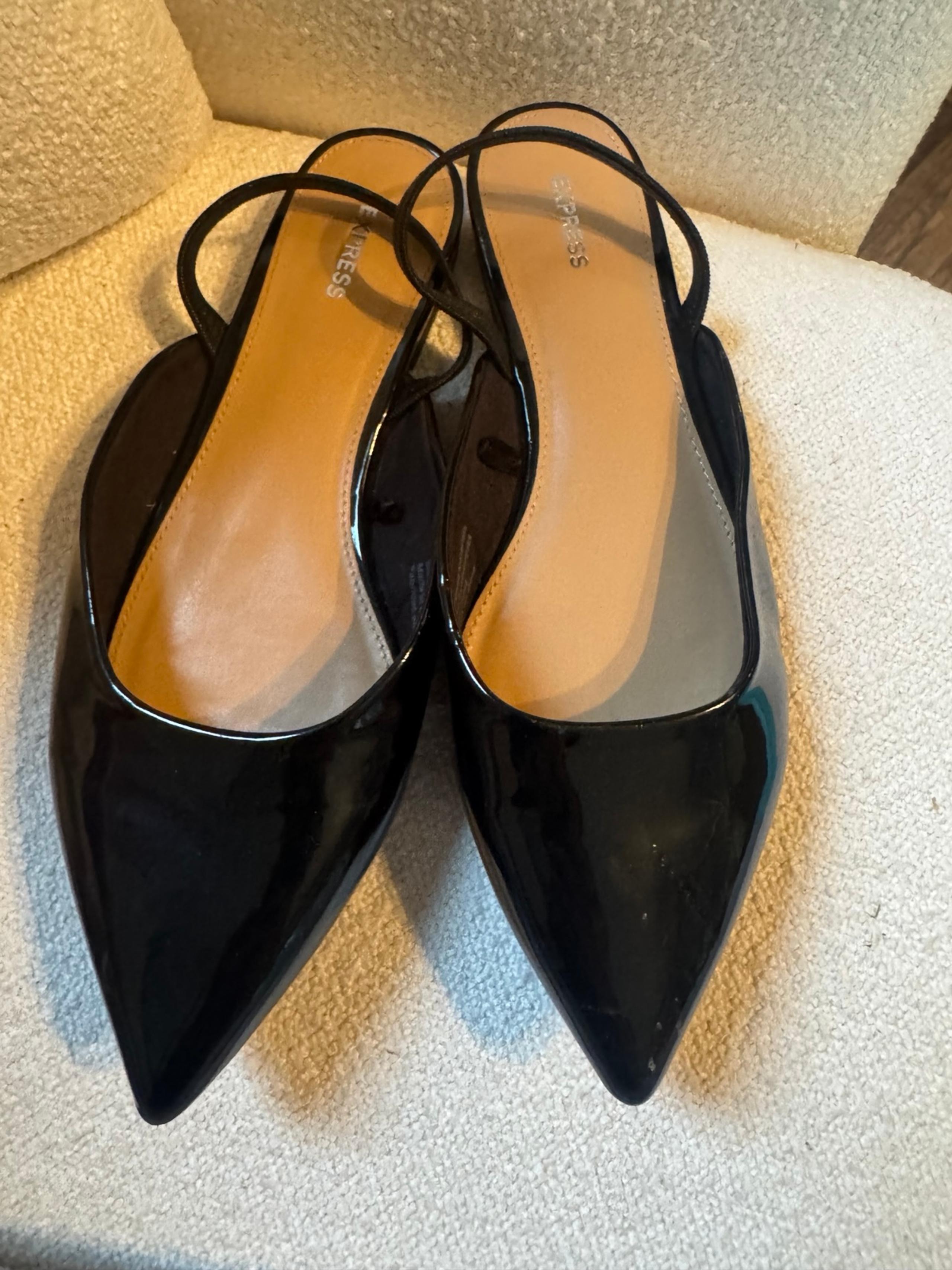 Express patent black flat mules