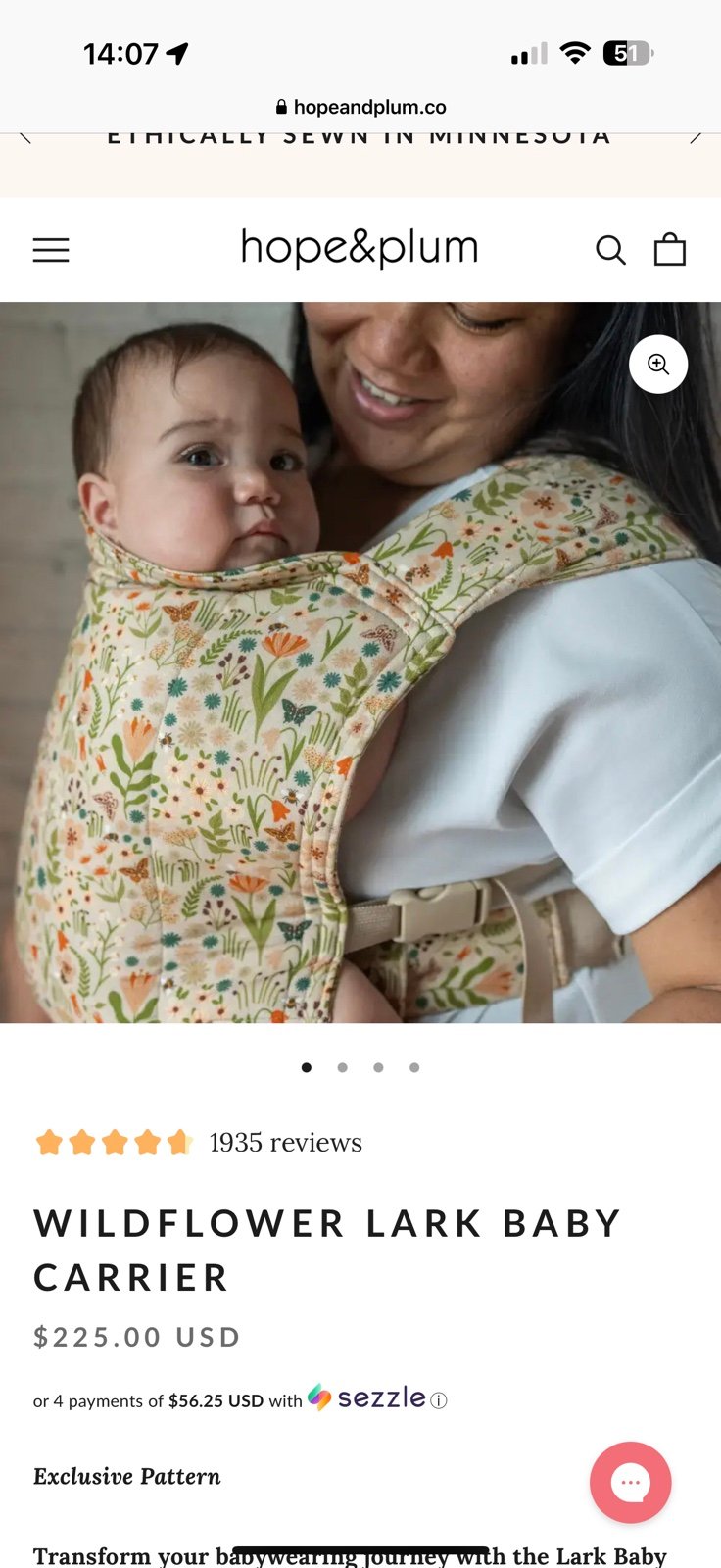 Hope & Plum Wildflower Lark Baby Carrier in Long NWT