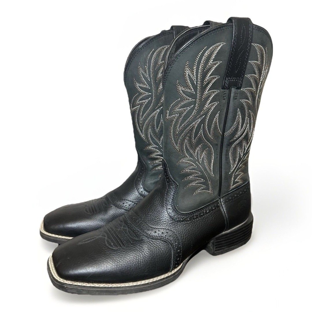 Ariat MSRP180 Black Sport Western Square Toe Leather Boots 10016292 Men's 8D