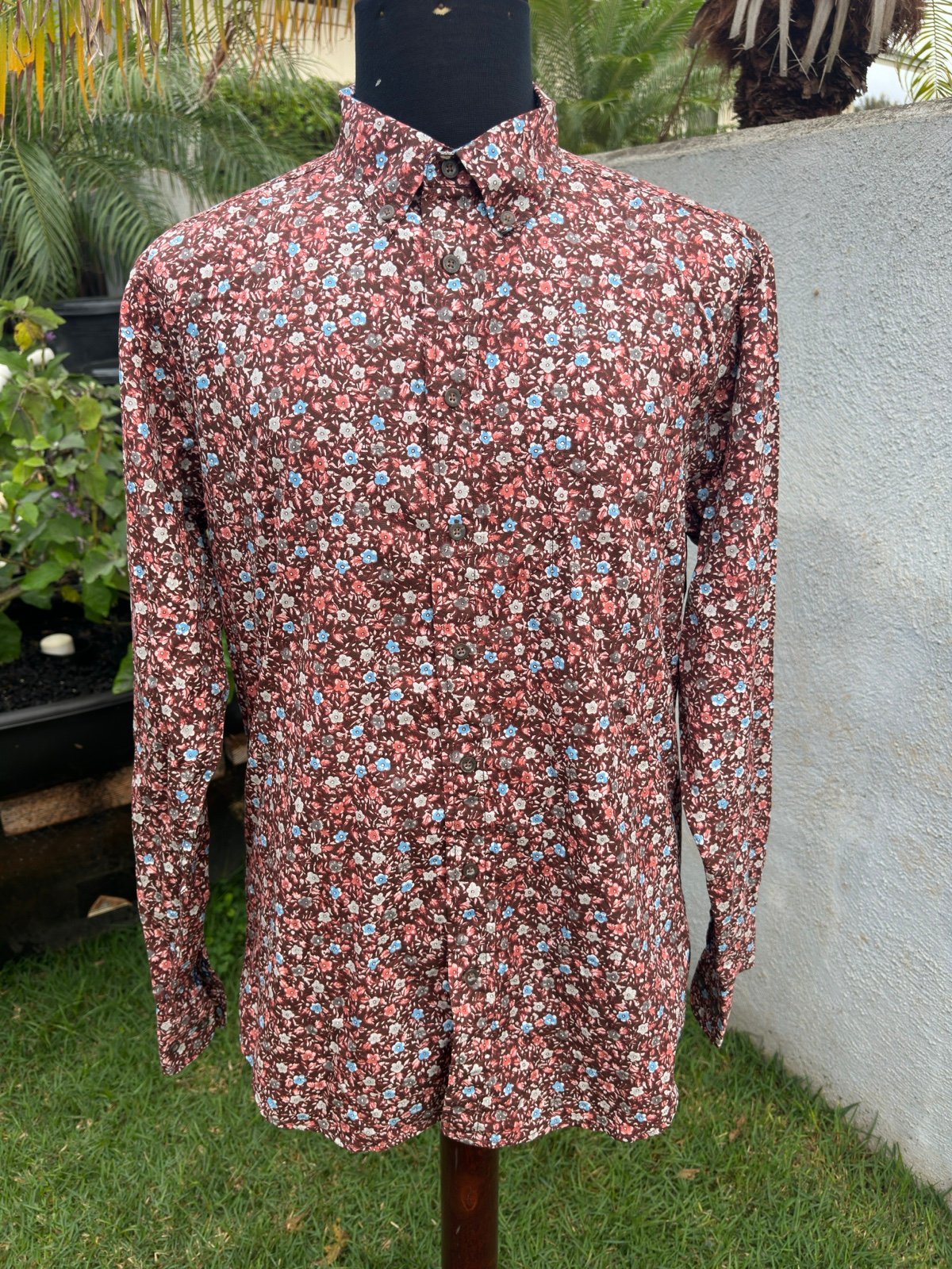 PreOwned Reyn Spooner Hawaiian Print Long Sleeves Brown/Red Men's Large