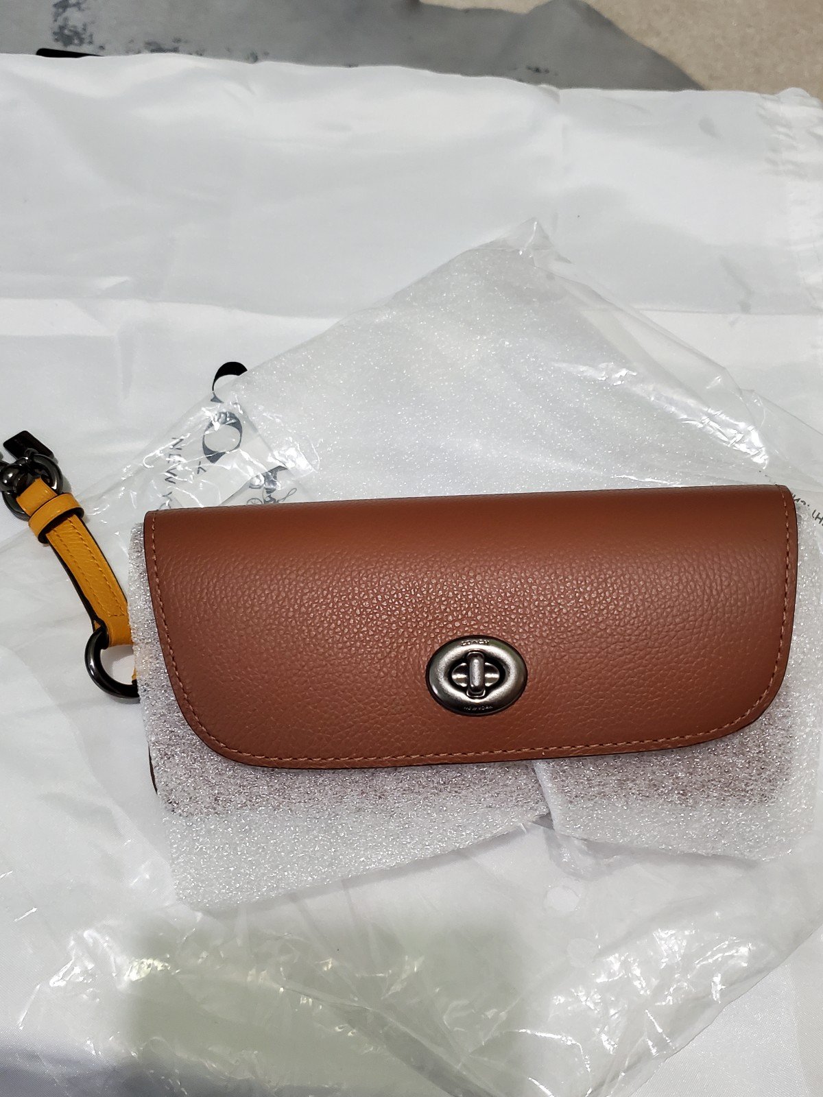 NWT Coach Colorblock Pebbled Leather Sunglasses Case Redwood/ Turmeric