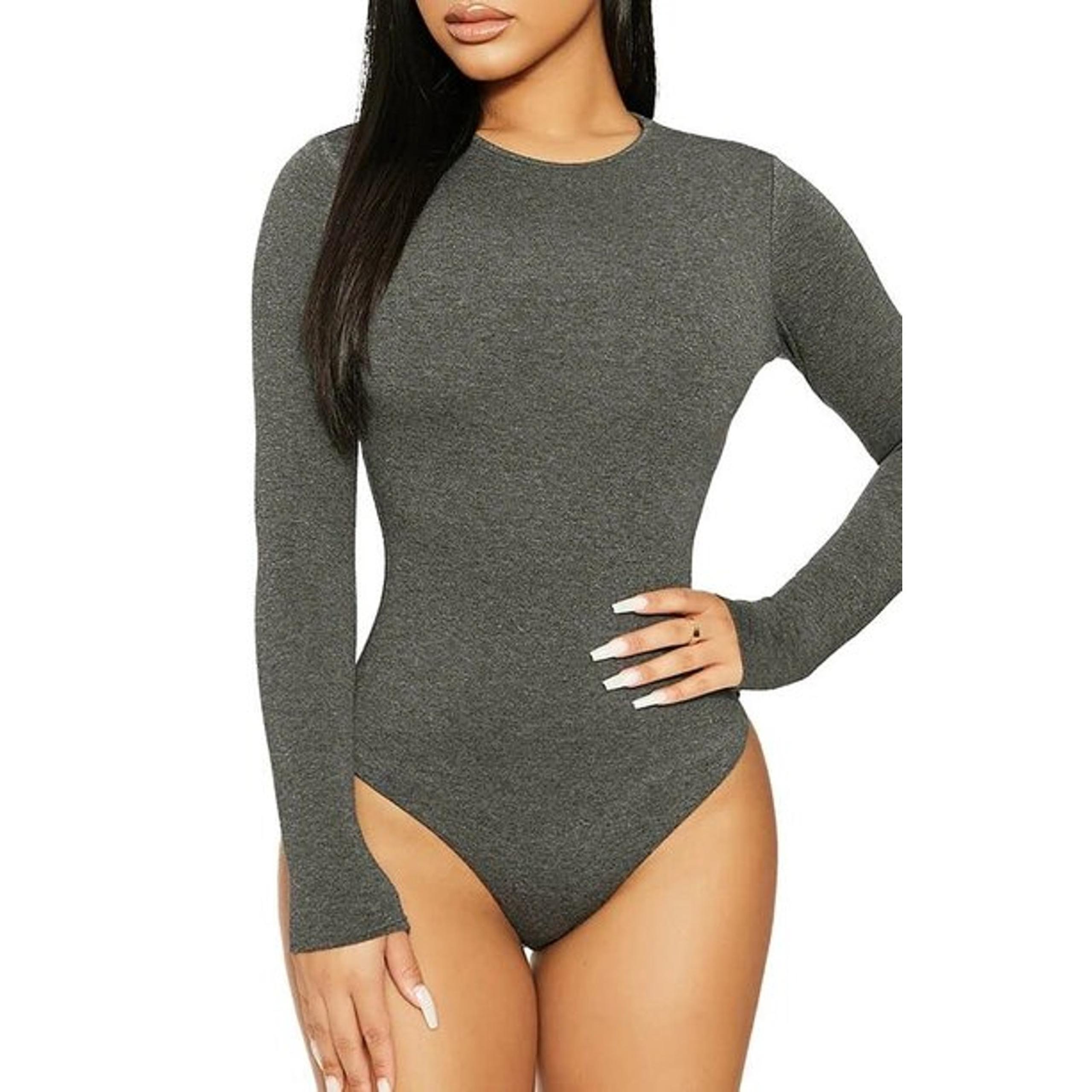 NWT Naked Wardrobe Women's One Piece Bodysuit Crew Neck Heather Gray Size S