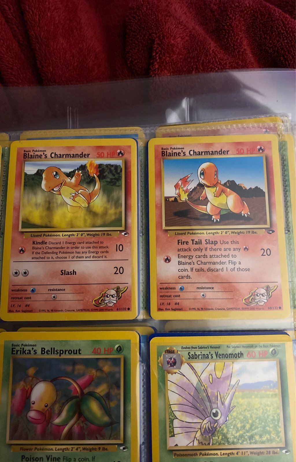 2 blaines charmanders pokeomon cards