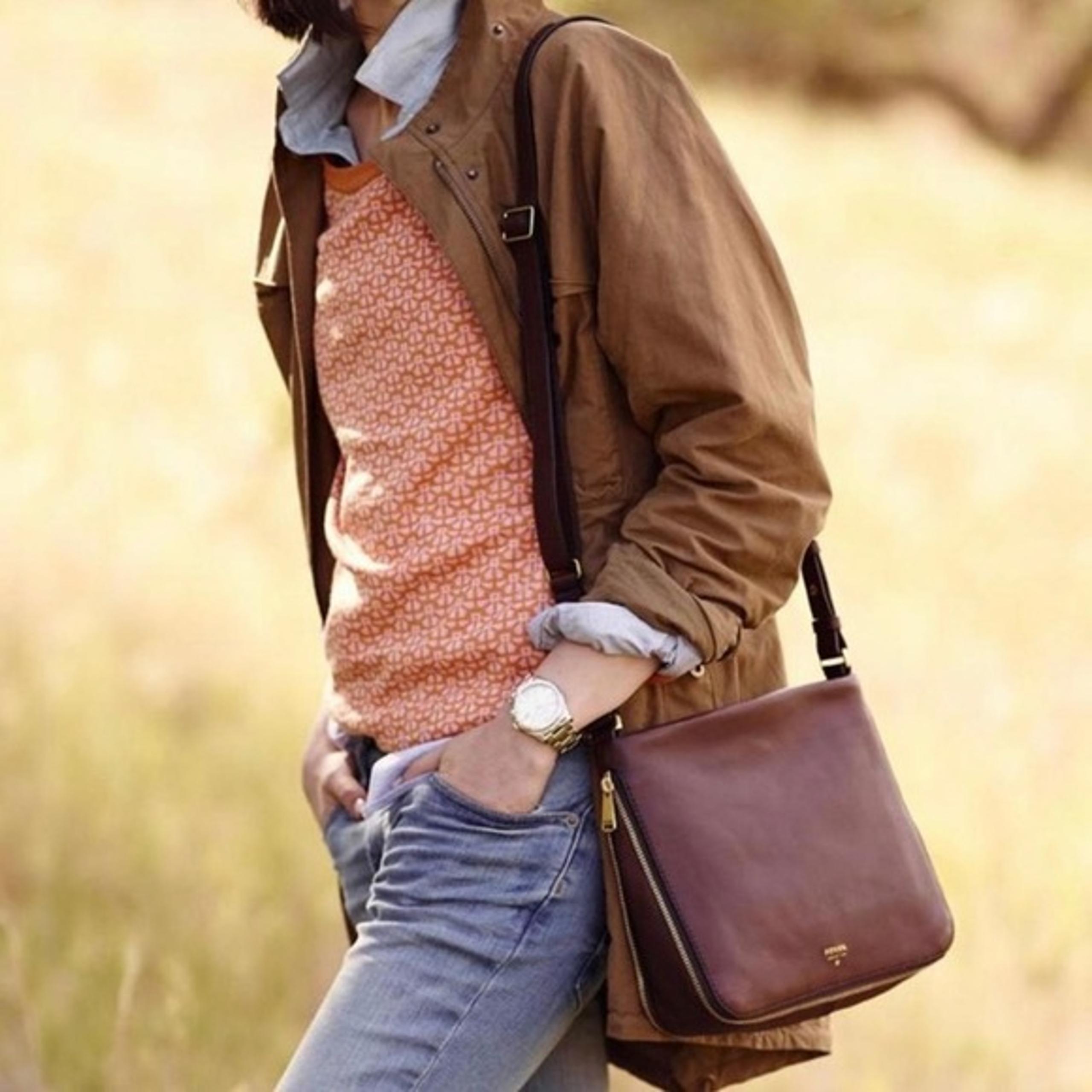 Fossil Brown Preston Expandable Shoulder/Crossbody Leather Bag