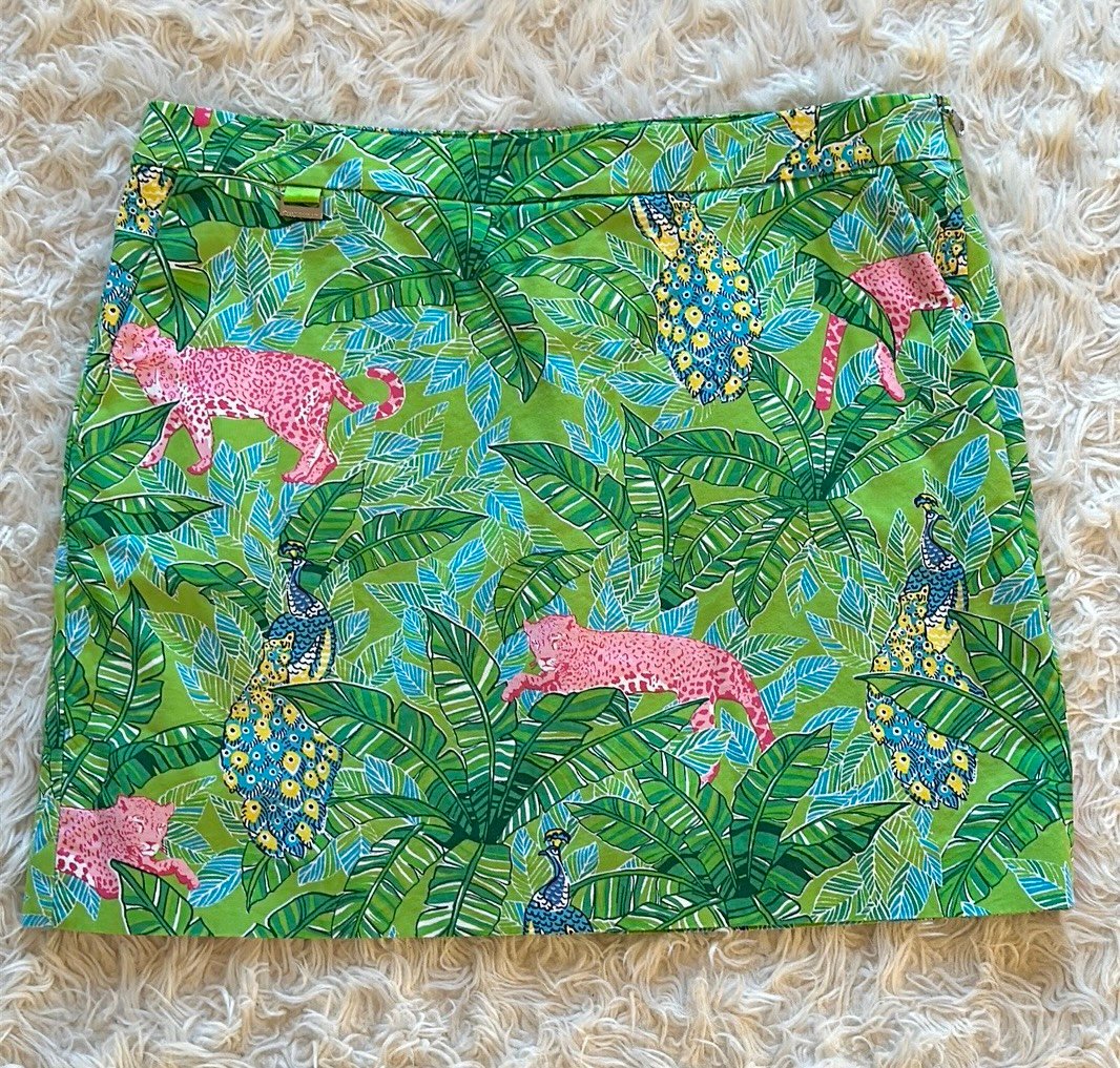 Polo Golf Ralph Lauren green jungle tropical skort leopard peacock Size 10