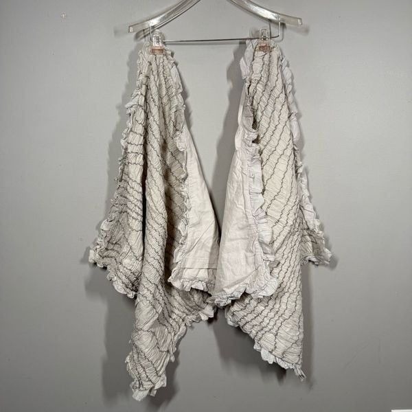 POTTERY BARN Ruched Voile Cotton euro pillow Shams Gray Contrast Stitch set of 2