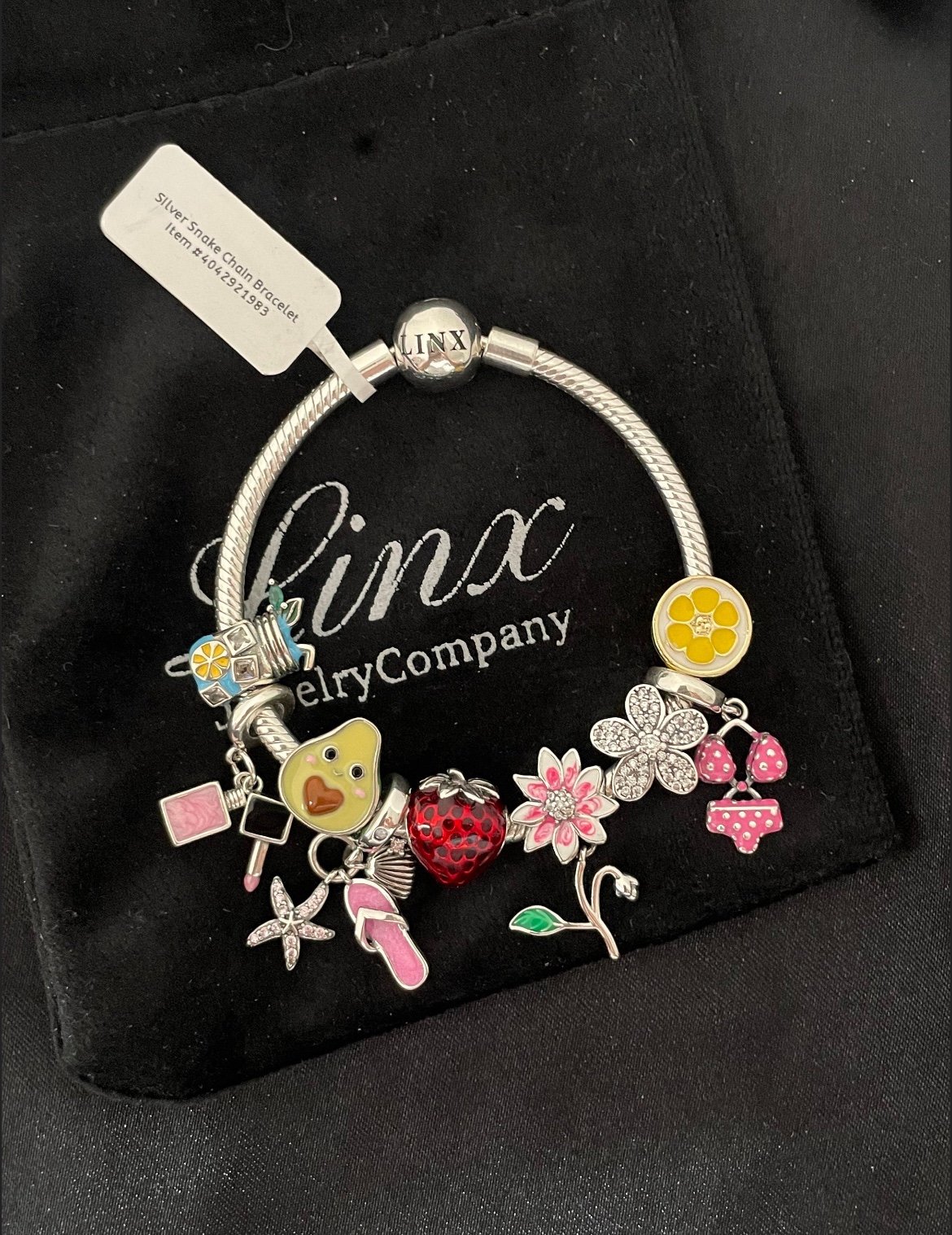 Linx Silver Snake Chain Bracelet with Summer Themed Charms