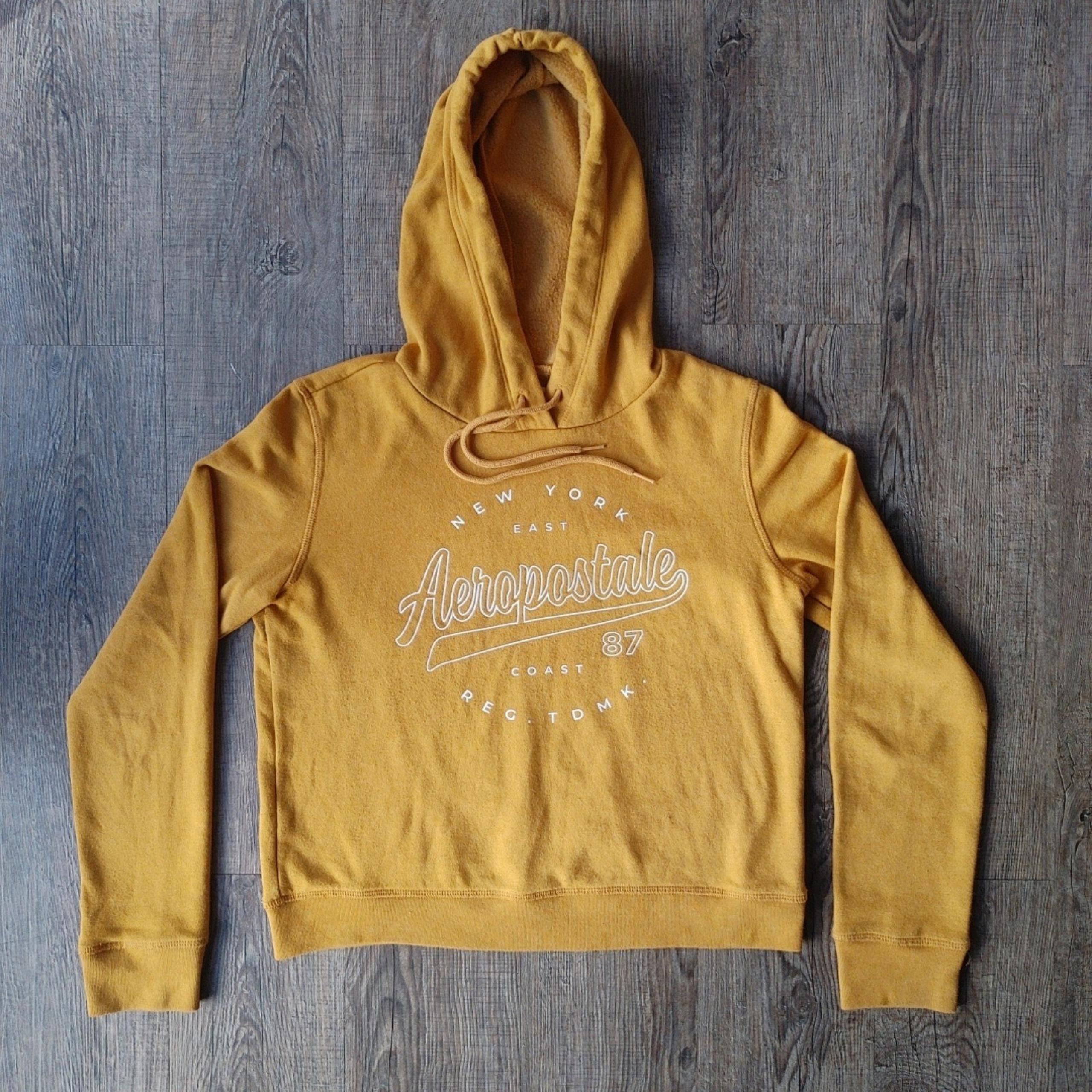 Aeropostale New York Womens Hoodie Pullover Small Crop Top LS Mustard Yellow