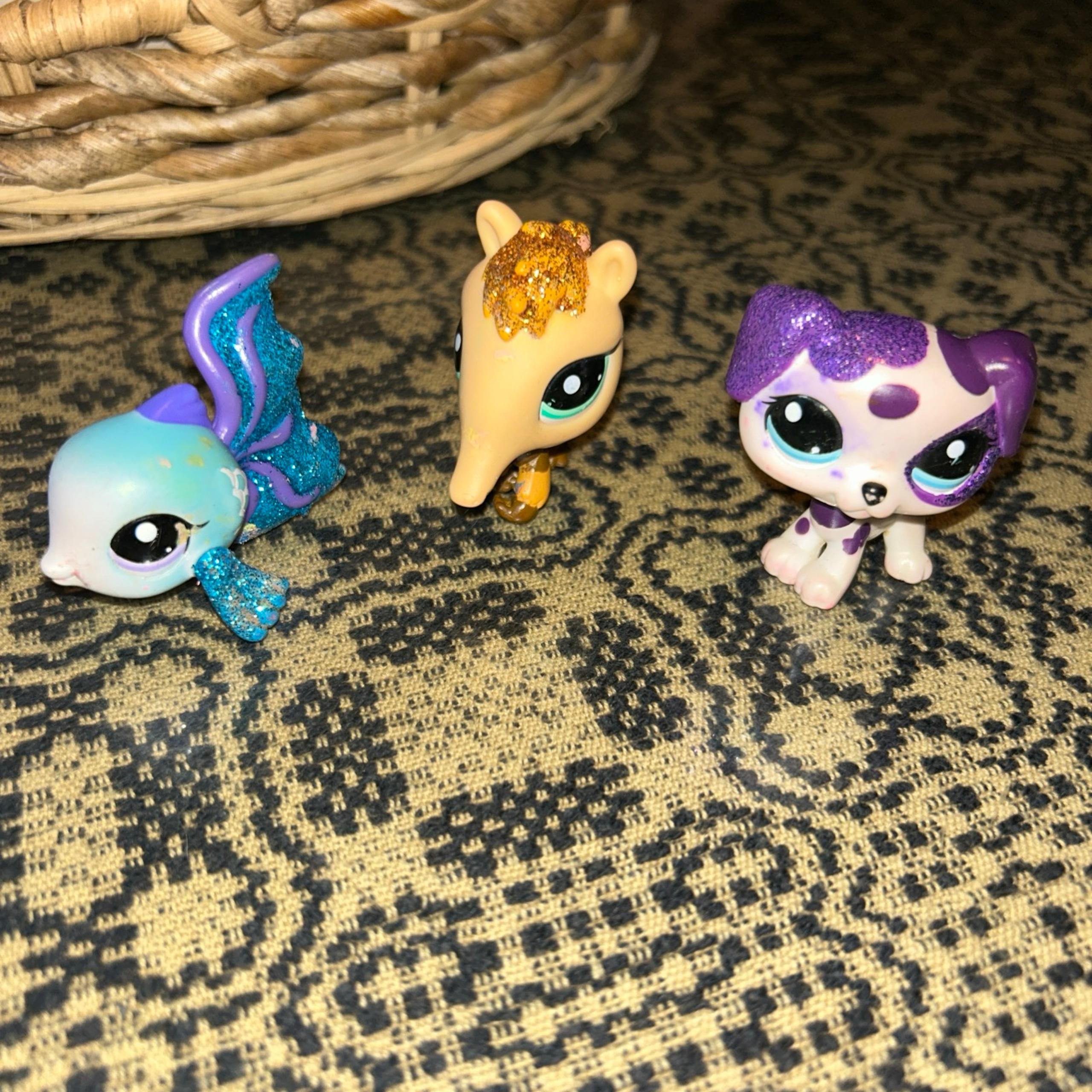 Littlest Pet Shop Bundle Of 3 All Authentic. Glitter Fish, Anteater, Dalmatian