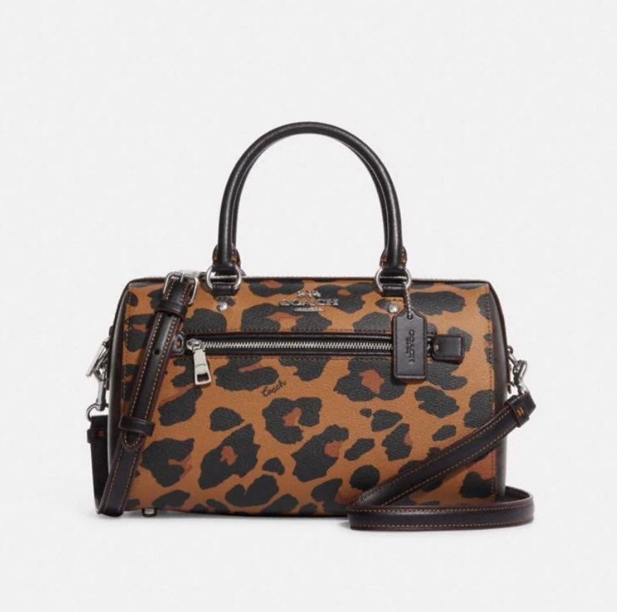 Coach Rowan Satchel In Signature Canvas With Leopard Print