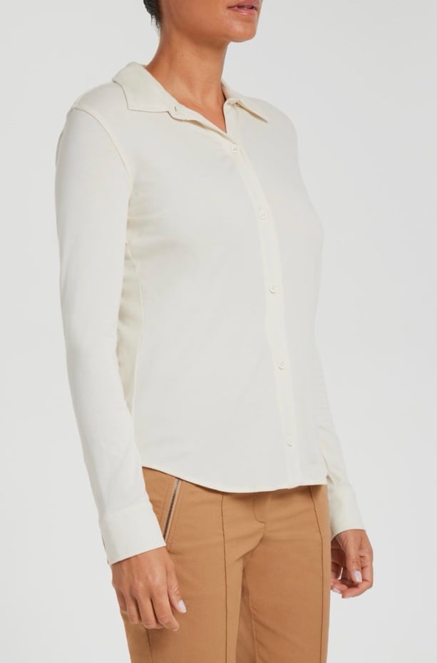 Anatomie Womens Ivory Long Sleeve Tania Top Button-Up Shirt