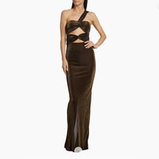 NEW Ronny Kobo Abel Shimmer Cut-Out Gown Bronze Size L