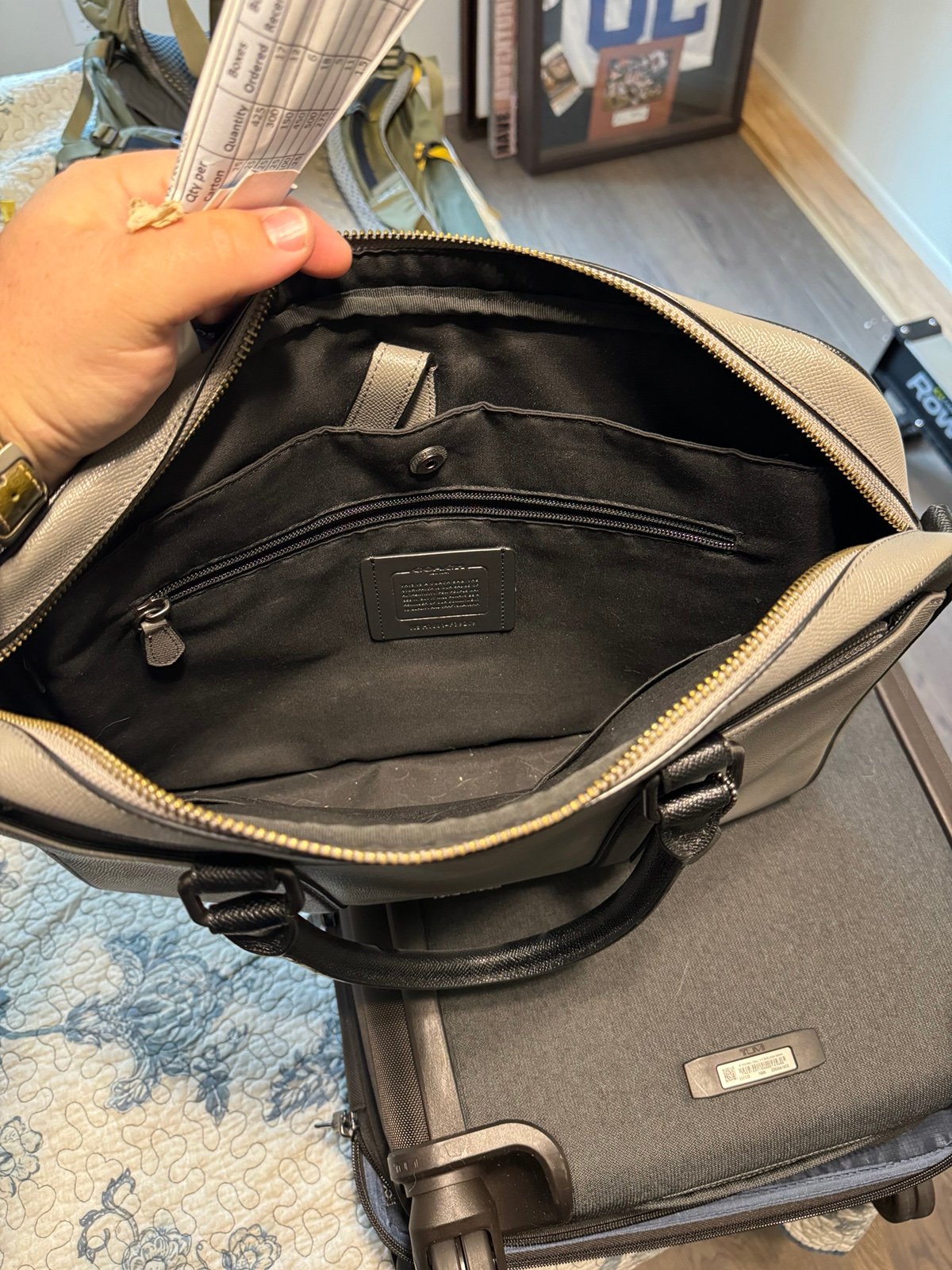 Gray coach messenger bag