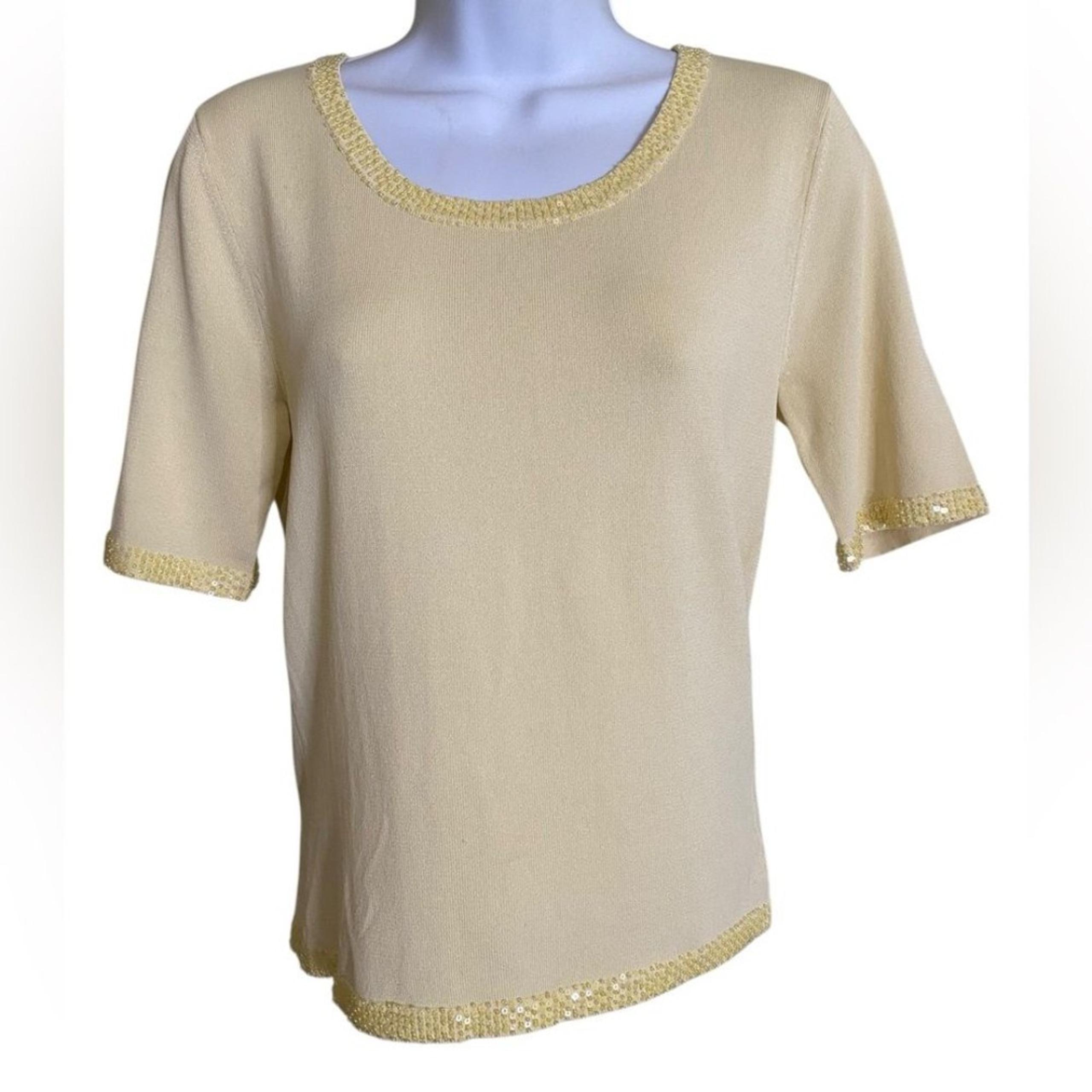 Oscar de la Renta VTG 80’s Butter Yellow Knit Top Beaded Detail Classic Preppy