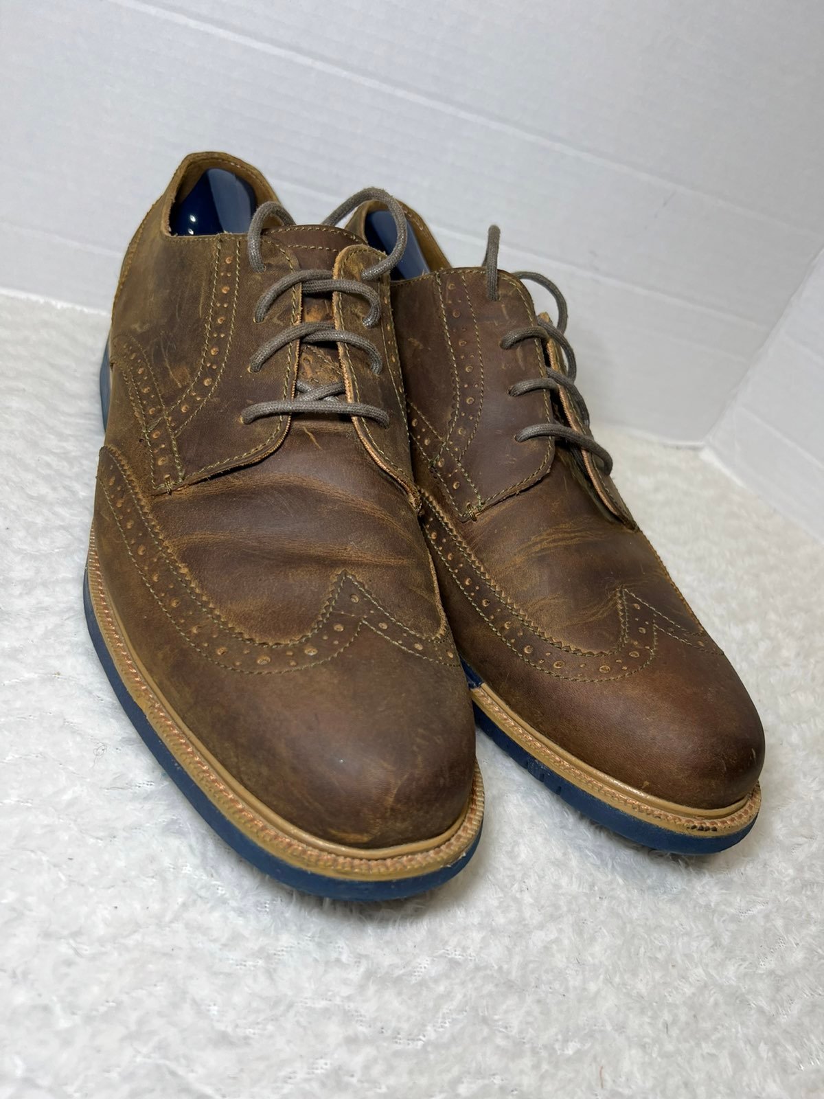 COLE HAAN GRAND OS Men’s Size 10M Oiled Tanned Wingtip Lace Up Oxford