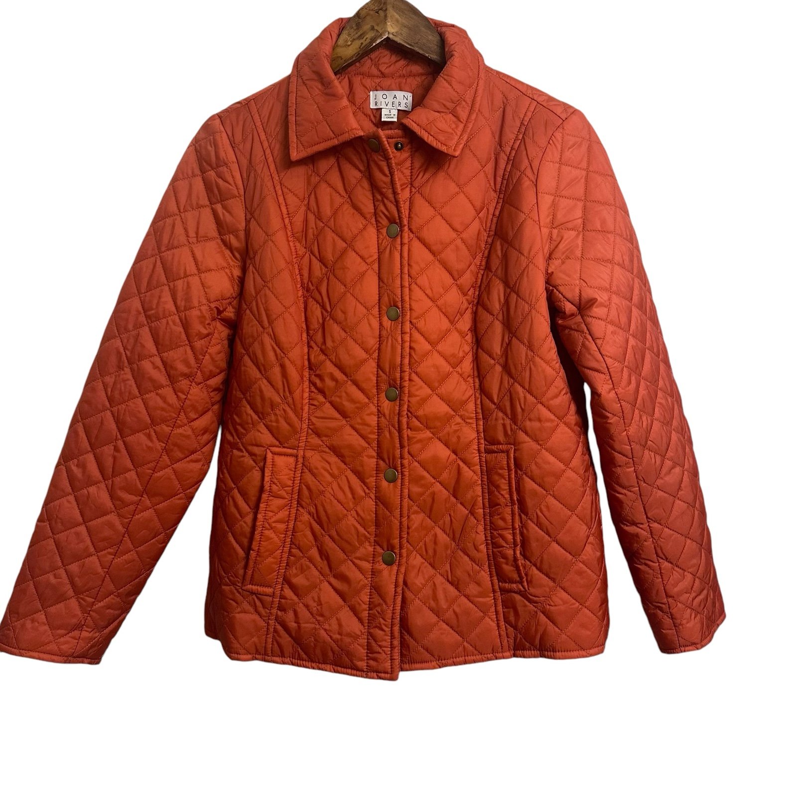 Joan Rivers Snap Up Quilted Barn Jacket Puffer Women’s Small Orange Pockets