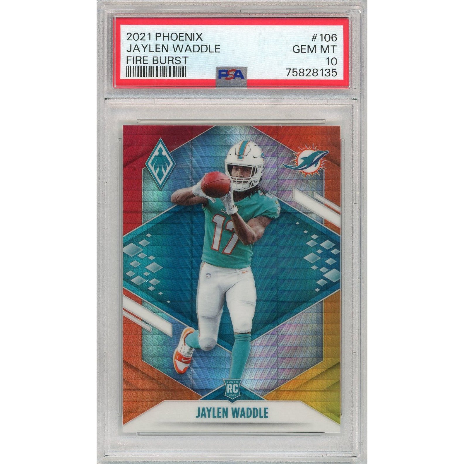 Graded 2021 Panini Phoenix Jaylen Waddle #106 Fire Burst Rookie Card PSA 10