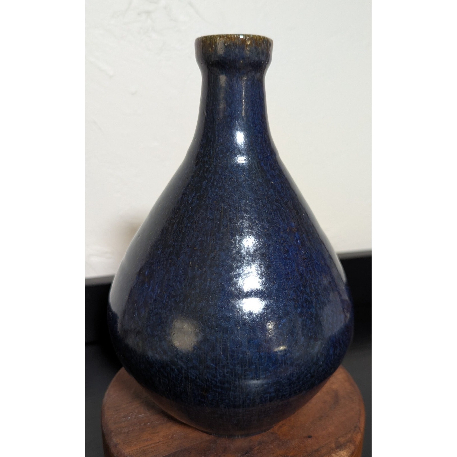 Studio Pottery Vase 8 3/4 Glossy Deep Blue Speckled Under Glaze Artist Signed