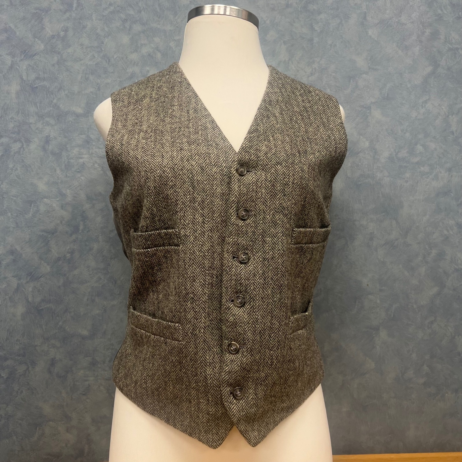 Merona Herringbone Vest Wool Blend Brown Tan Waistcoat Layering Mens Large