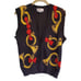 Vintage 90s French Horn Pattern Sleeveless Sweater Vest Black Gold Red