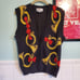 Vintage 90s French Horn Pattern Sleeveless Sweater Vest Black Gold Red