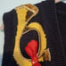 Vintage 90s French Horn Pattern Sleeveless Sweater Vest Black Gold Red