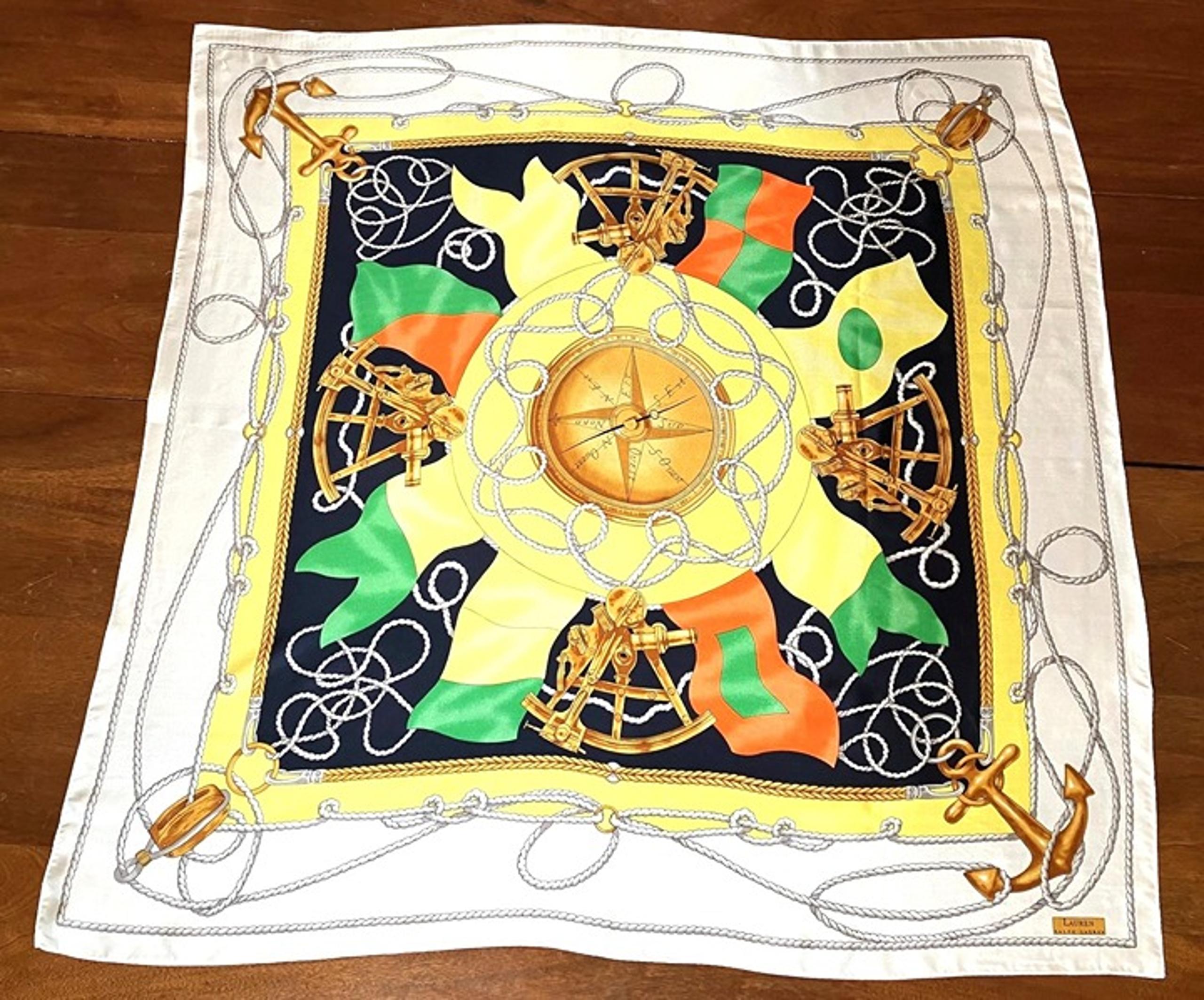 Large Lauren Ralph Lauren Nautical Silk Scarf Compass Anchors Rope