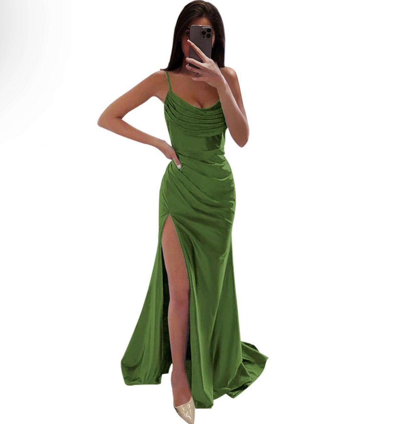 Formal Satin Olive Green Dress Size 4