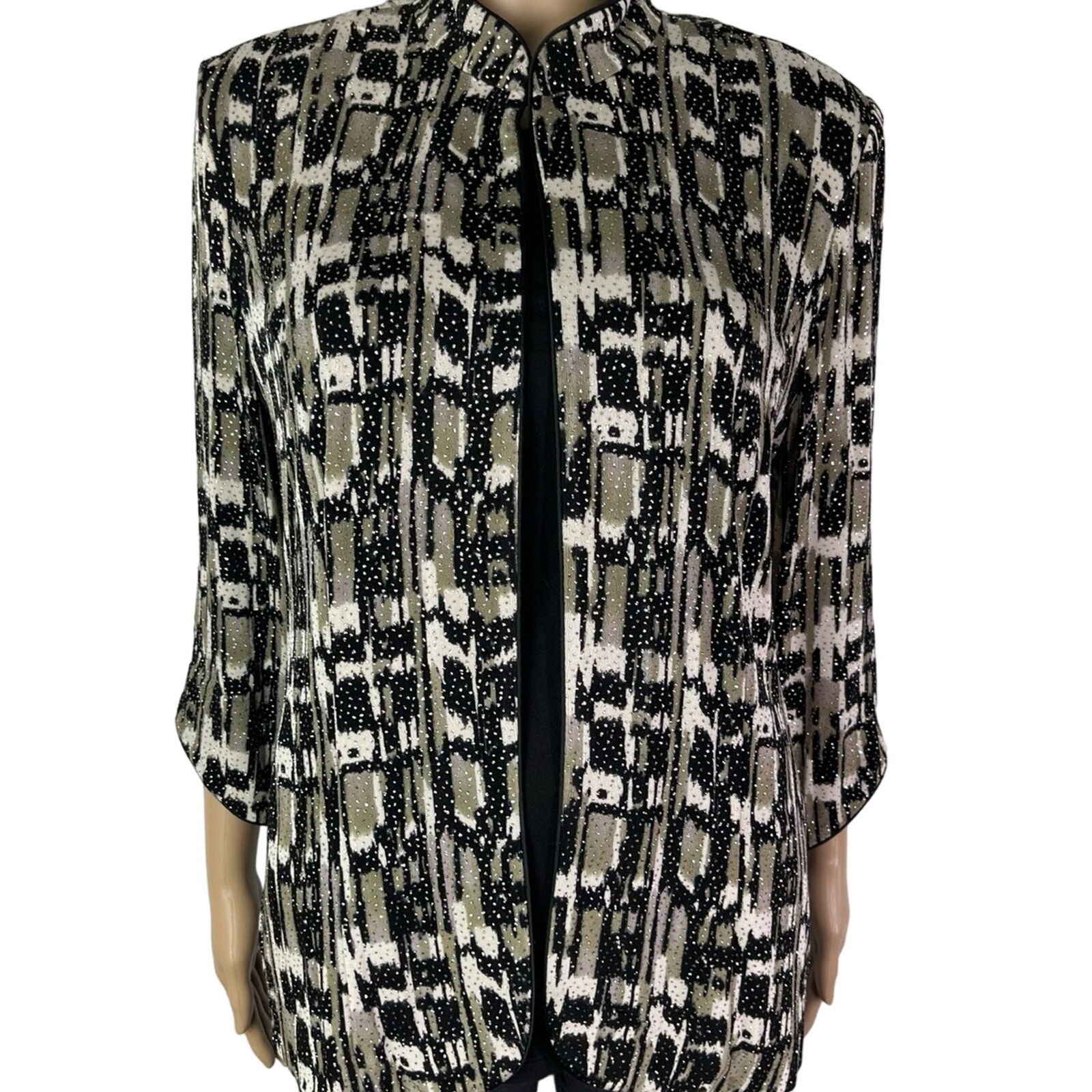 Alex Evenings Women's Monochrome Sparkle Open Front Evening Jacket
