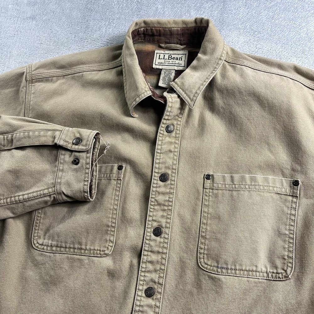 LL Bean Jacket Adult Men's XL Brown Canvas Chore Field Coat Flannel Lined Plaid