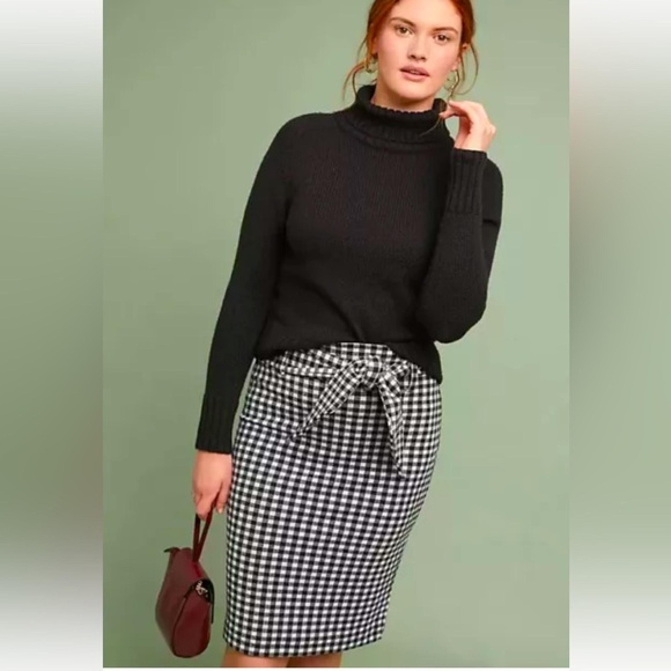 Anthropologie Maeve Gingham Midi Pencil Skirt Womens Size M Black White Bottom