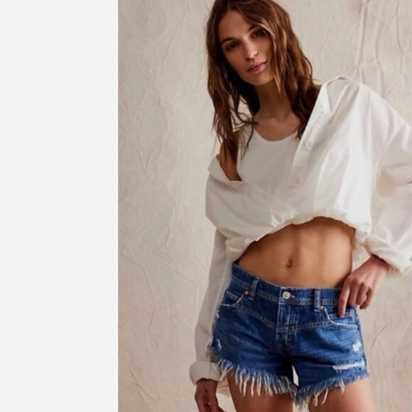 NWT Free People We The Free Westwood Mid Rise High Low Jean Shorts 31