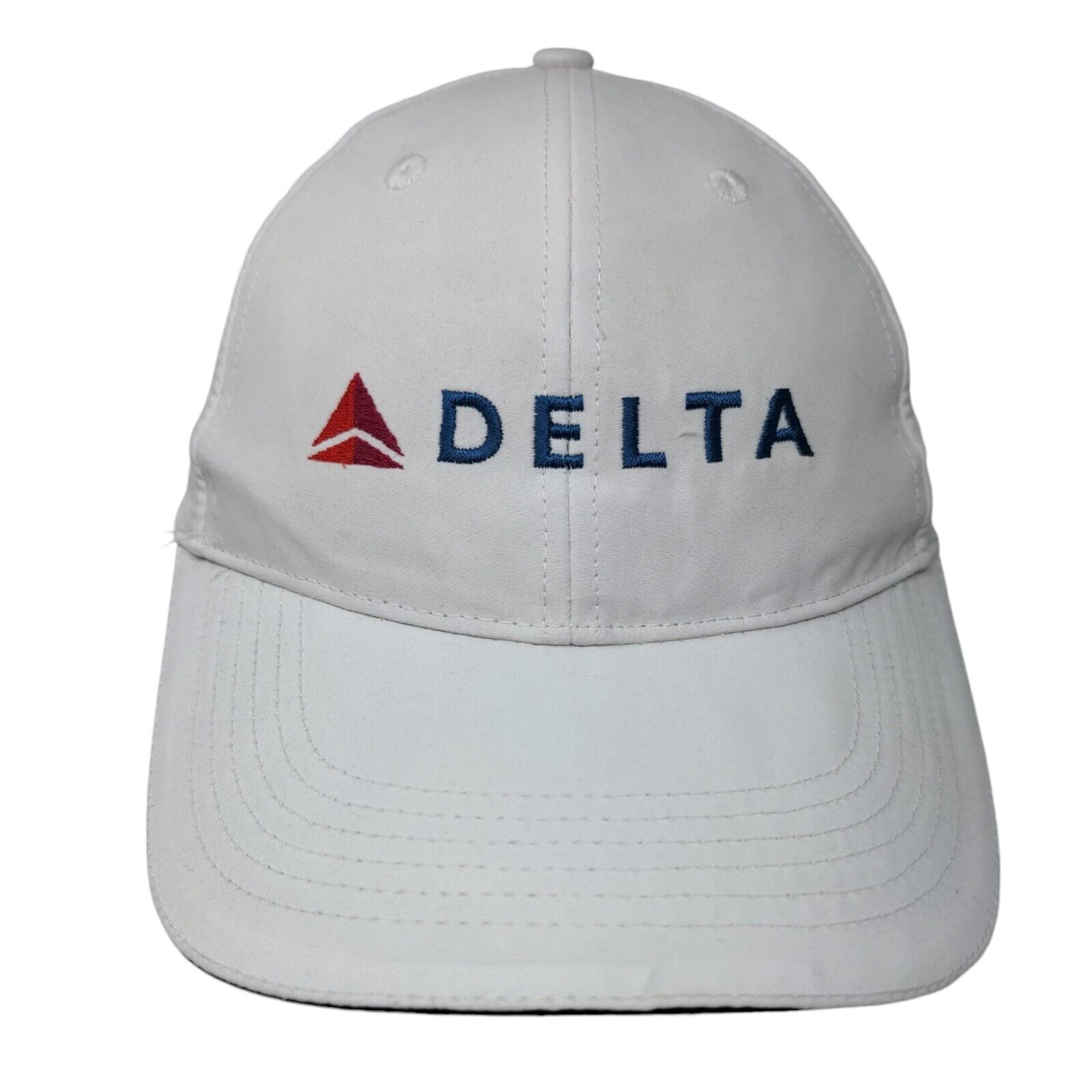 Delta Strapback Hat White One Size Adjustable Embroidered Vented Holes - Adams