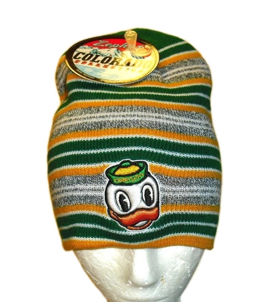 Oregon Ducks Zephyr Mens Striped Beanie Winter Hat Cap New Tags Ncaa