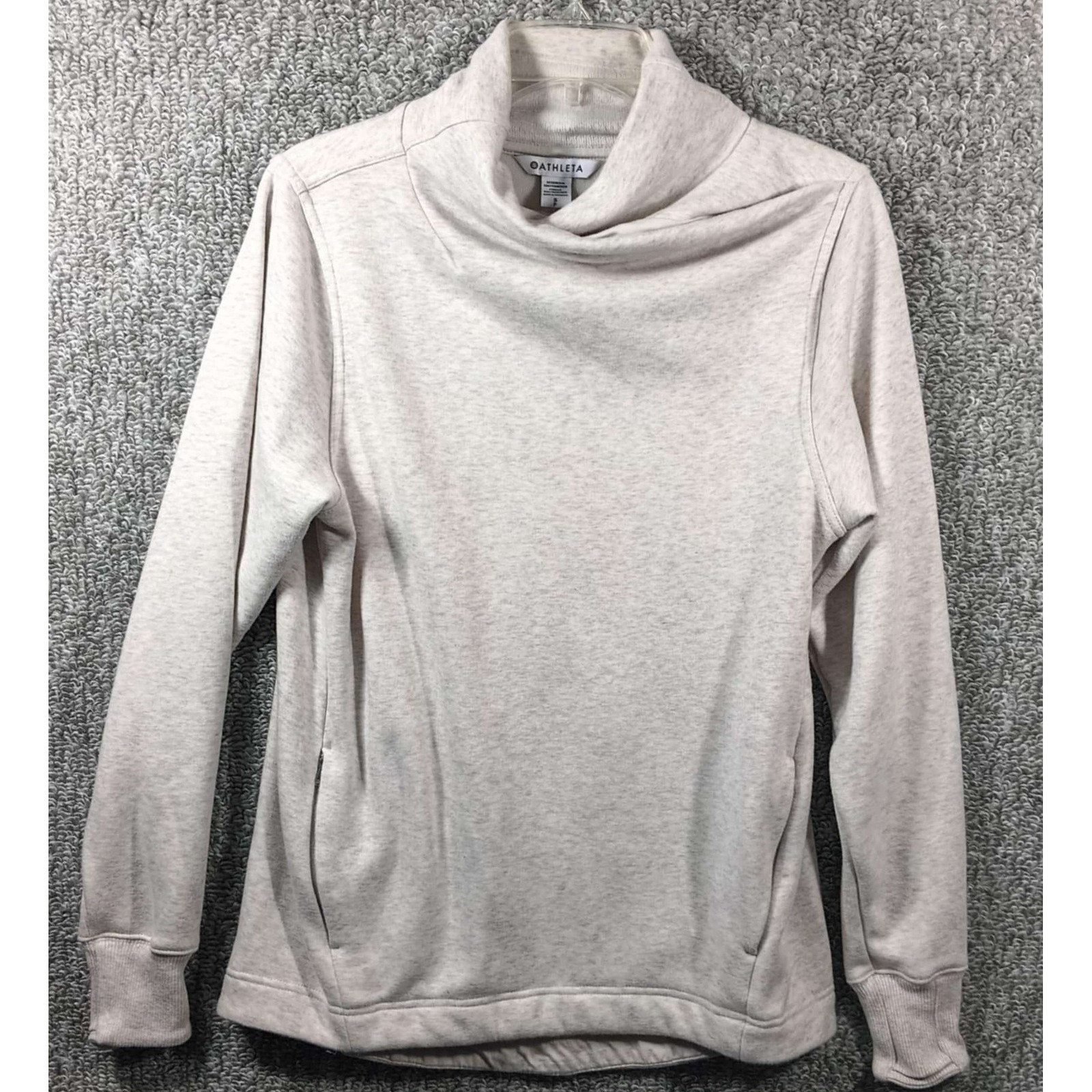 Athleta - Cozy Karma Asym Funnel Neck Pullover Sweatshirt - Oatmeal Beige Small