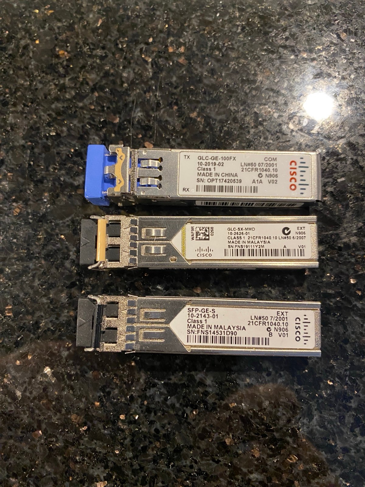 3 Cisco 100BASE Fast Ethernet Modules GLC-GE-100FX GLC-SX-MMD & SFP-GE-S