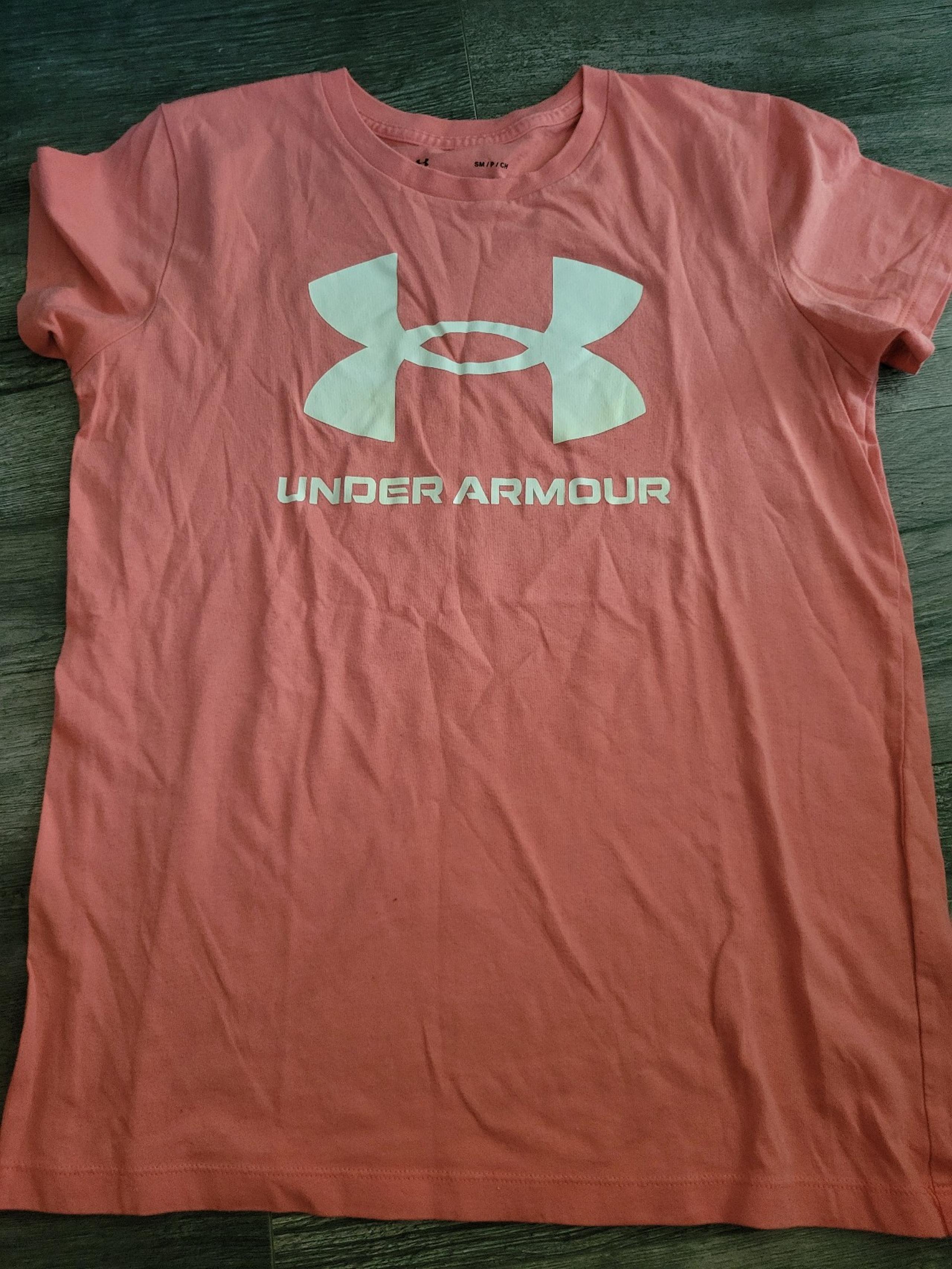 Under Armour Womens Shirt Small Peach Logo Tee Short Sleeve Classic Sport