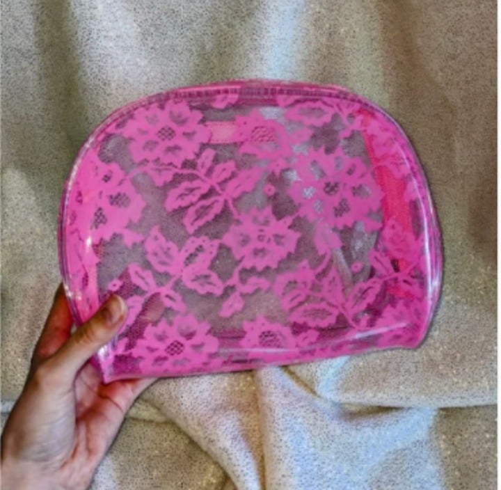 VS pink floral lace jelly makeup bag cosmetic case NWT