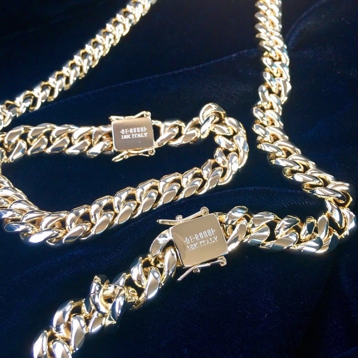 CUBAN LINK 18K GOLD CHAIN BRACELET ITALY