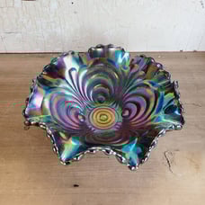 Antique Imperial Scroll Embossed Carnival Glass Bowl Purple