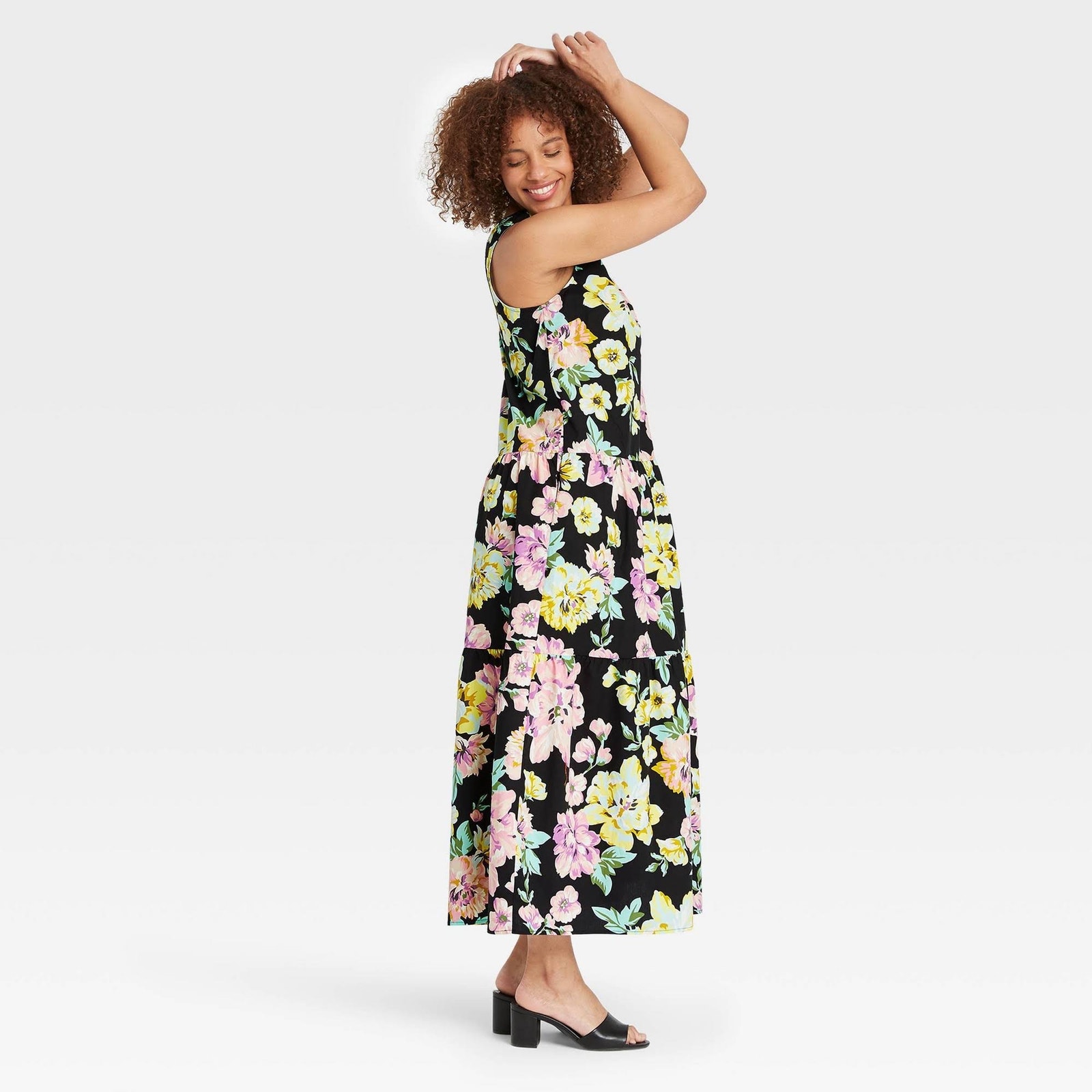 Who What Wear Black Yellow Floral Maxi Dress Size XS