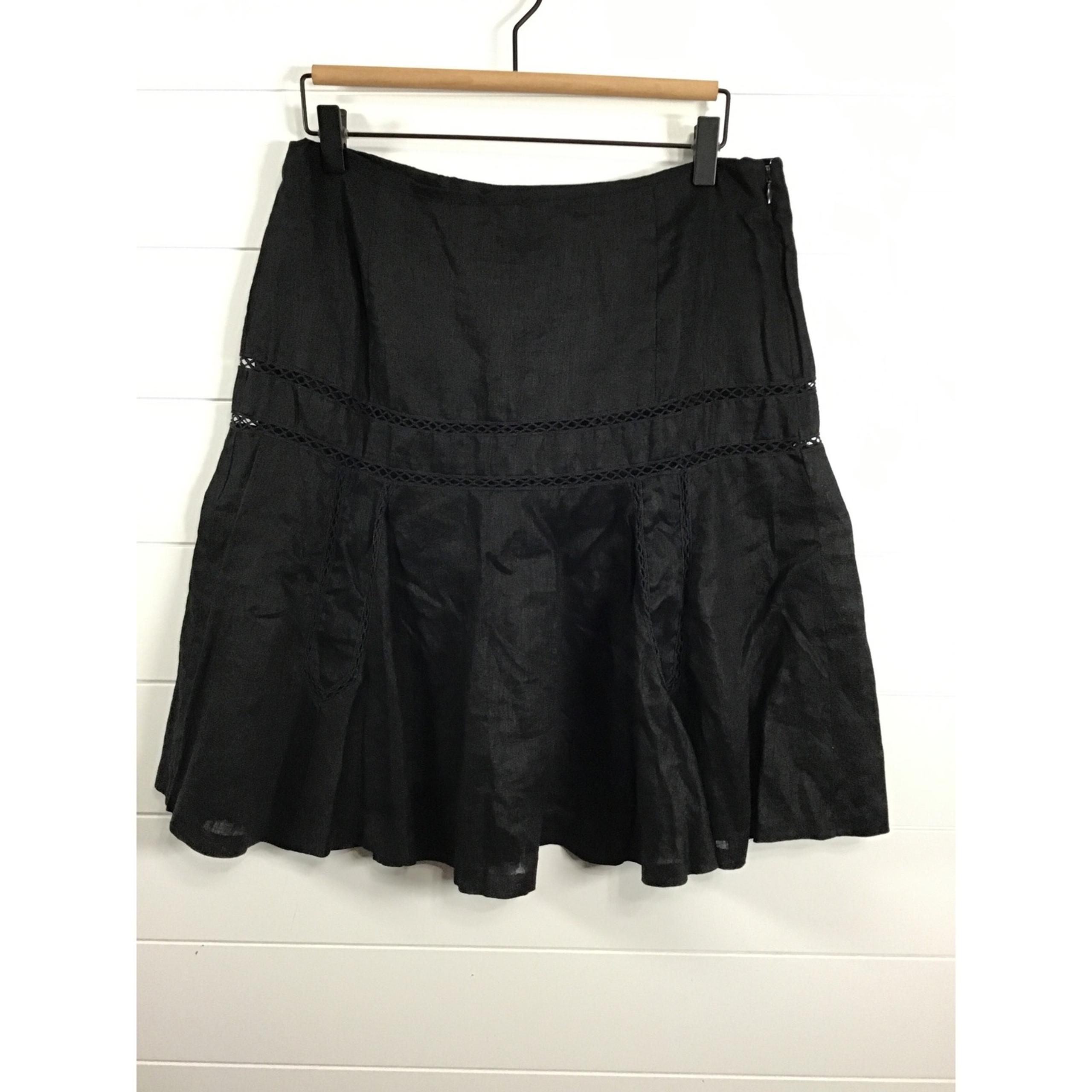 Lauren Ralph Lauren Womens 100% Linen Eyelet Skirt sz 10P Black A Line Romantic