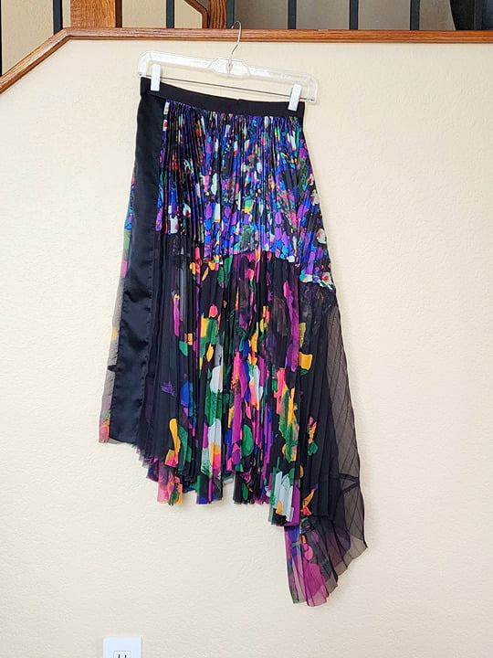 Sacai Pleated Asymmetrical Skirt Irregular Hem Multicolor Midi Size 0