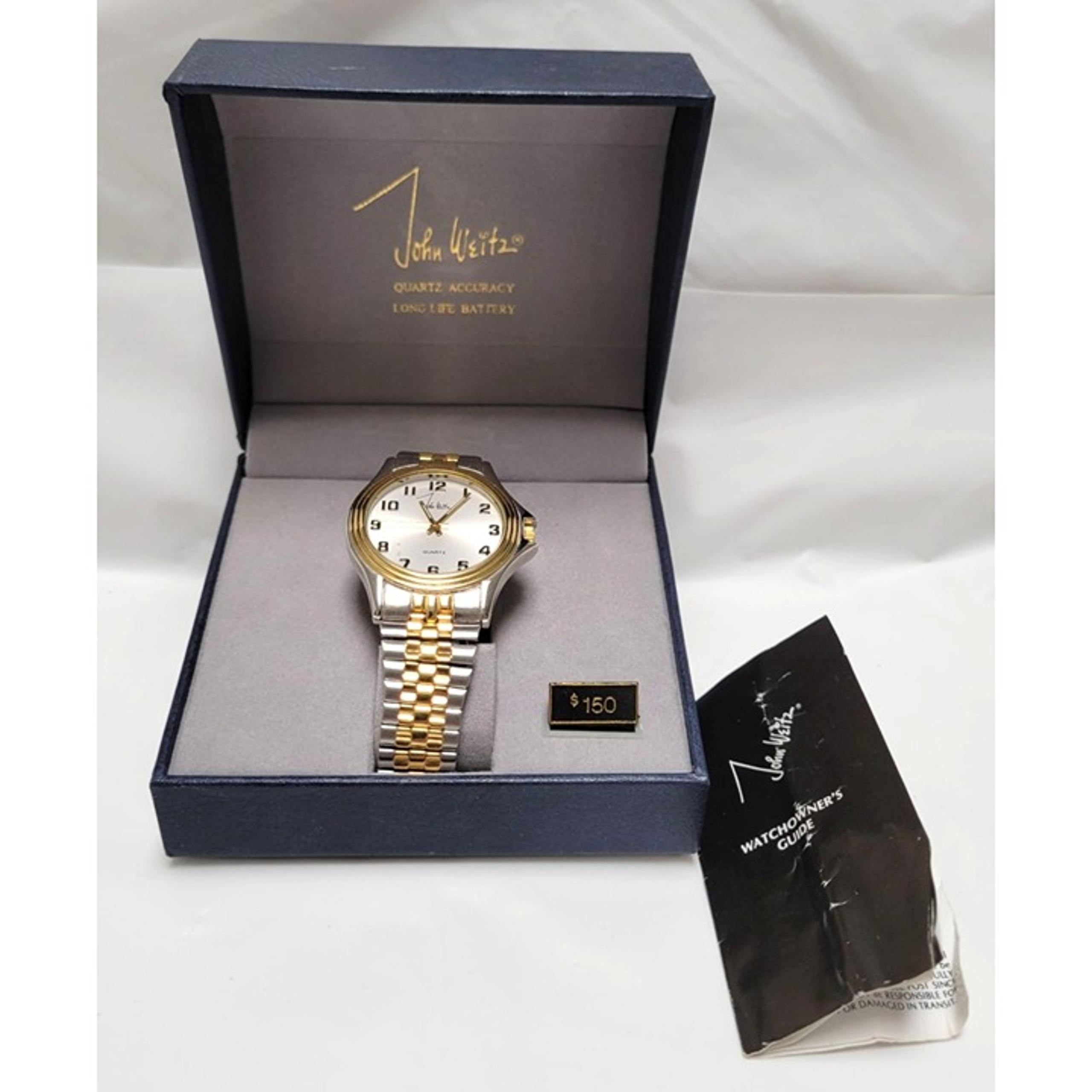 John Weitz Mens Quartz Analog Watch Gold Silver Stainless Steel Back-NOT WORKING