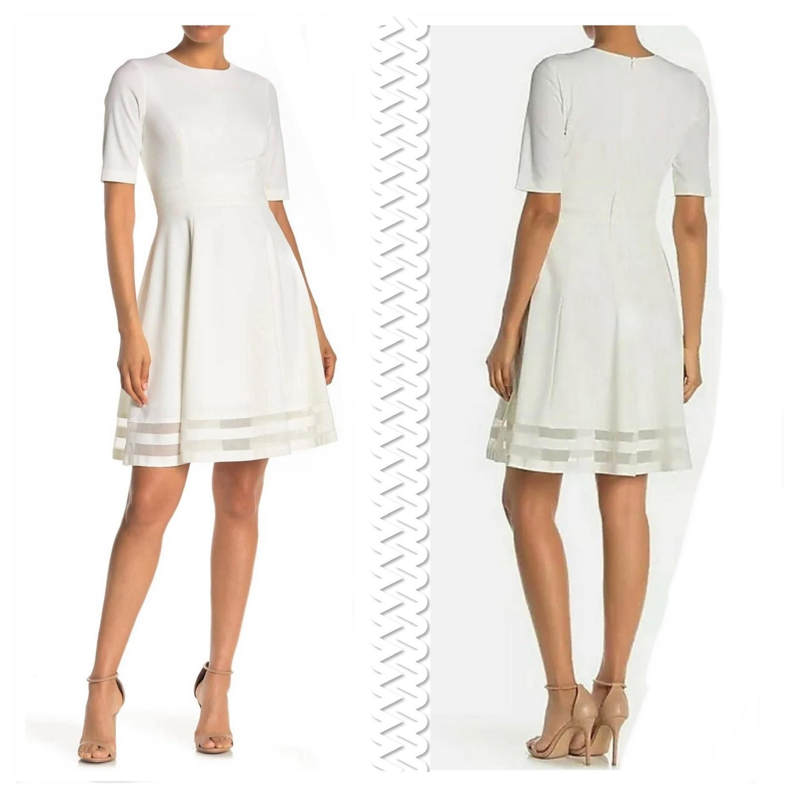 Calvin Klein Cream Fit & Flare Illusion Border Dress - Cream Size 10